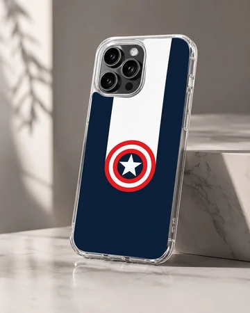 Superhero shield graphic centered on a blue background phone case — Hero