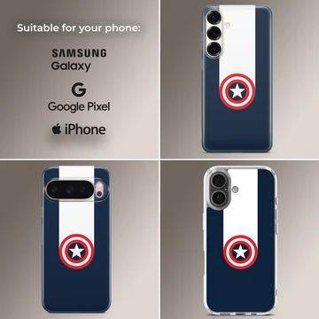 Superhero shield graphic centered on a blue background phone case — Collage