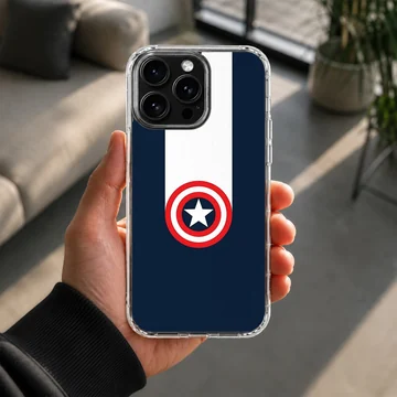 Superhero shield graphic centered on a blue background phone case — Lifestyle