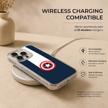 Superhero shield graphic centered on a blue background phone case — Charging