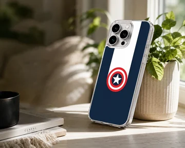 Superhero shield graphic centered on a blue background phone case — Lifestyle