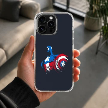 Captain America shield graphic in brush stroke style on a phone case — Lifestyle