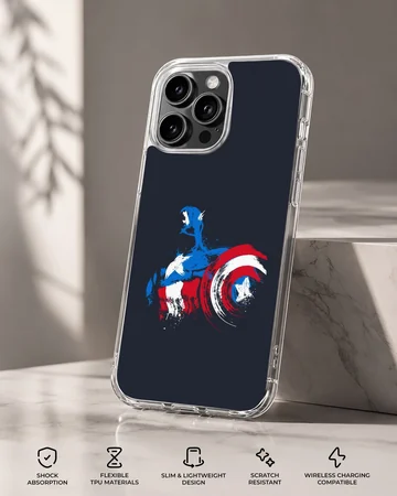 Captain America shield graphic in brush stroke style on a phone case — Specs