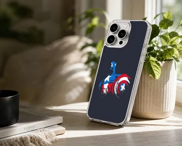 Captain America shield graphic in brush stroke style on a phone case — Lifestyle