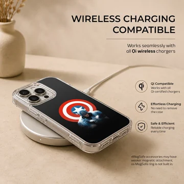 Captain America hero with iconic red, white, and blue shield on a phone case — Charging