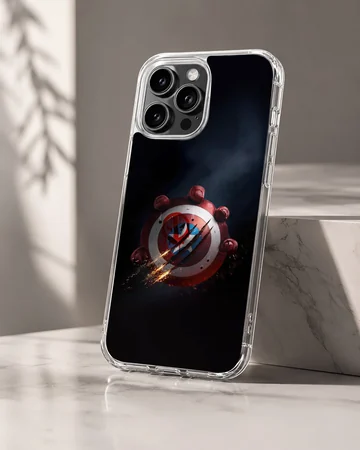 Heroic red and blue shield with dramatic battle claw marks on a phone case — Hero