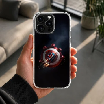 Heroic red and blue shield with dramatic battle claw marks on a phone case — Lifestyle