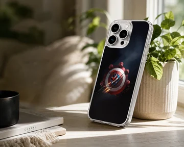 Heroic red and blue shield with dramatic battle claw marks on a phone case — Lifestyle