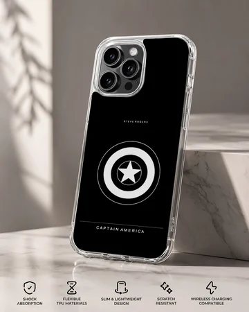 Captain America minimal shield emblem on a black background phone case — Specs