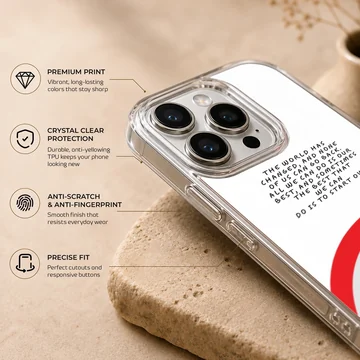 A phone case featuring inspiring cinematic text above a classic red, white, and blue shield emblem with a white star. — Info