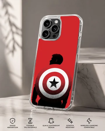Captain America shield silhouette graphic on a vibrant red background phone case — Specs