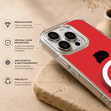 Captain America shield silhouette graphic on a vibrant red background phone case — Info