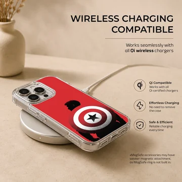 Captain America shield silhouette graphic on a vibrant red background phone case — Charging
