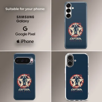 Distressed star emblem graphic on a dark blue background phone case — Collage
