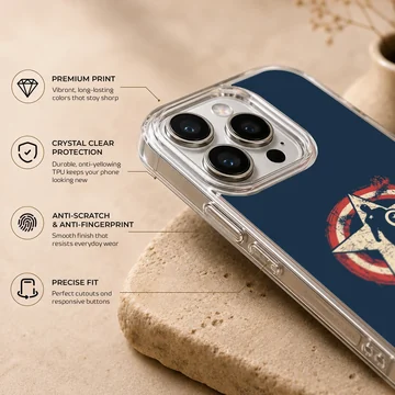 Distressed star emblem graphic on a dark blue background phone case — Info