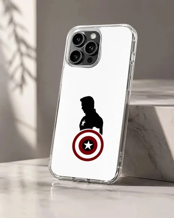 Captain America silhouette and shield artwork on a phone case