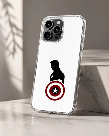 Captain America silhouette and shield artwork on a phone case — Hero