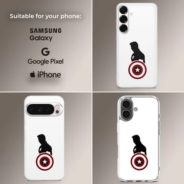 Captain America silhouette and shield artwork on a phone case — Collage