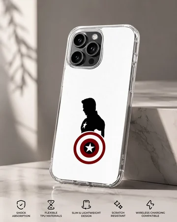 Captain America silhouette and shield artwork on a phone case — Specs
