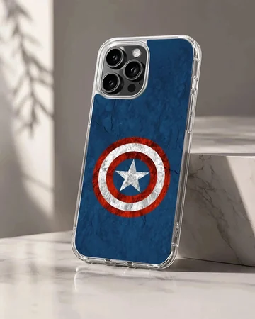 Hero shield emblem with red and white rings and a center star on textured blue background phone case