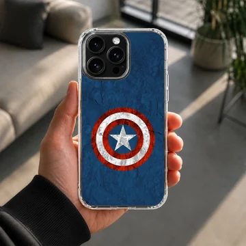 Hero shield emblem with red and white rings and a center star on textured blue background phone case — Lifestyle