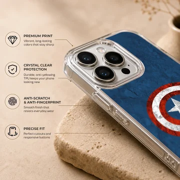 Hero shield emblem with red and white rings and a center star on textured blue background phone case — Info