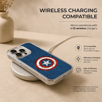 Hero shield emblem with red and white rings and a center star on textured blue background phone case — Charging