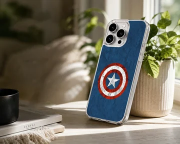 Hero shield emblem with red and white rings and a center star on textured blue background phone case — Lifestyle