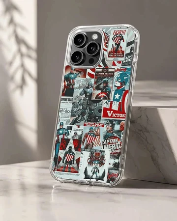 A collage of vintage comic book panels featuring heroic illustrations on a phone case