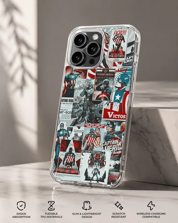 A collage of vintage comic book panels featuring heroic illustrations on a phone case — Specs