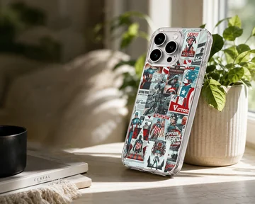 A collage of vintage comic book panels featuring heroic illustrations on a phone case — Lifestyle