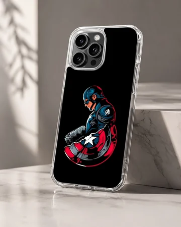 Captain America graphic holding a shield and hammer on a black background phone case — Hero
