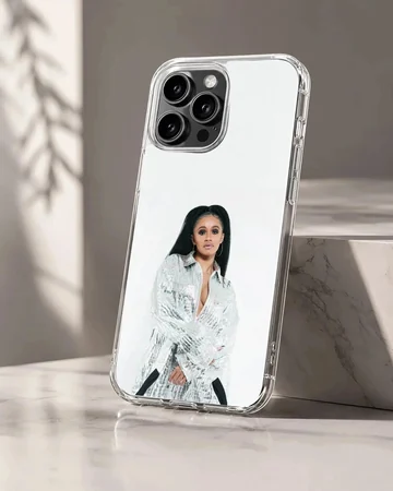 Music star in a shimmering silver outfit printed on a phone case