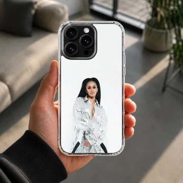 Music star in a shimmering silver outfit printed on a phone case — Lifestyle
