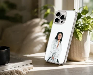 Music star in a shimmering silver outfit printed on a phone case — Lifestyle