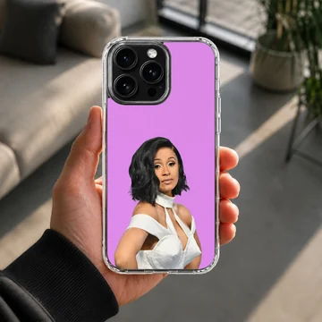 Cardi B music icon graphic printed on a matte phone case against a purple background — Lifestyle