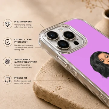 Cardi B music icon graphic printed on a matte phone case against a purple background — Info