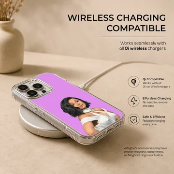 Cardi B music icon graphic printed on a matte phone case against a purple background — Charging