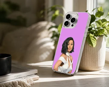 Cardi B music icon graphic printed on a matte phone case against a purple background — Lifestyle