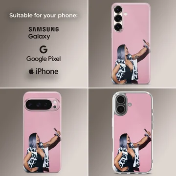 Cardi B taking a selfie in front of a pink wall printed on a phone case — Collage