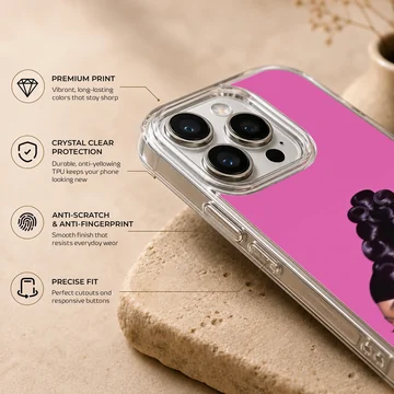 Cardi B musical icon graphic against a bright pink background on a phone case — Info