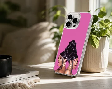 Cardi B musical icon graphic against a bright pink background on a phone case — Lifestyle