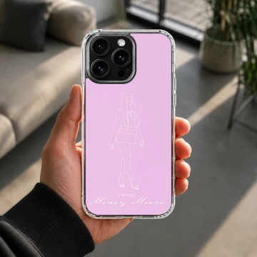 Pastel purple phone case featuring white minimalist line art of a stylish female figure and script text at the bottom — Lifestyle
