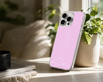 Pastel purple phone case featuring white minimalist line art of a stylish female figure and script text at the bottom — Lifestyle