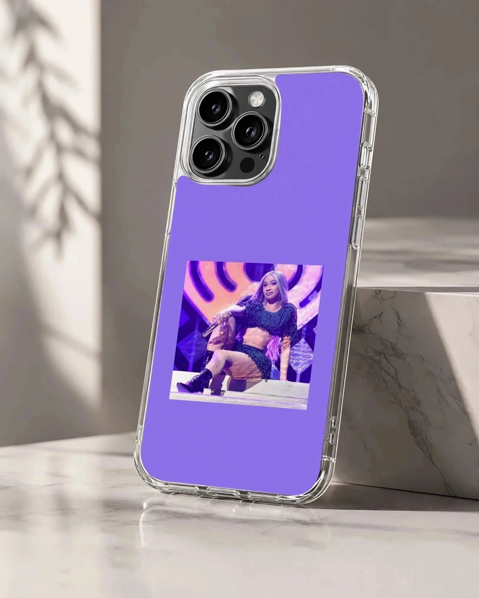 Cardi B music icon stage portrait on a purple phone case