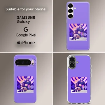 Cardi B music icon stage portrait on a purple phone case — Collage