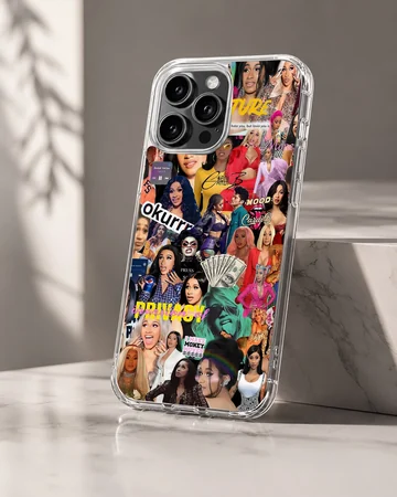 Colorful rap music icon photo collage phone case with dynamic imagery and text — Hero