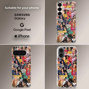 Colorful rap music icon photo collage phone case with dynamic imagery and text — Collage