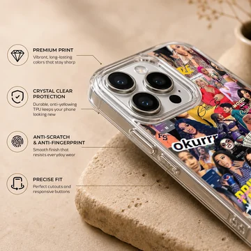 Colorful rap music icon photo collage phone case with dynamic imagery and text — Info