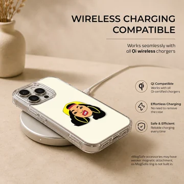Illustrated portrait of a female music icon wearing a yellow cap and hoop earrings phone case — Charging